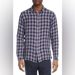 New Men’s Oliver Spencer Clerkenwell Tab Button-Up Linen Shirt In Indigo Size 16